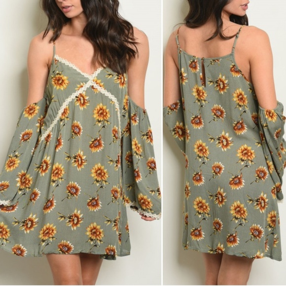 GIRLY & FLIRTY SUNFLOWER COLD SHOULDER DRESS - Picture 3 of 4